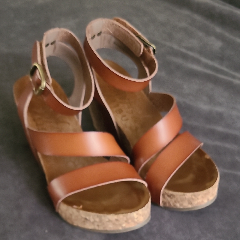 Blowfish Cognac Tan Strappy Sexy Wedge Sandals 7